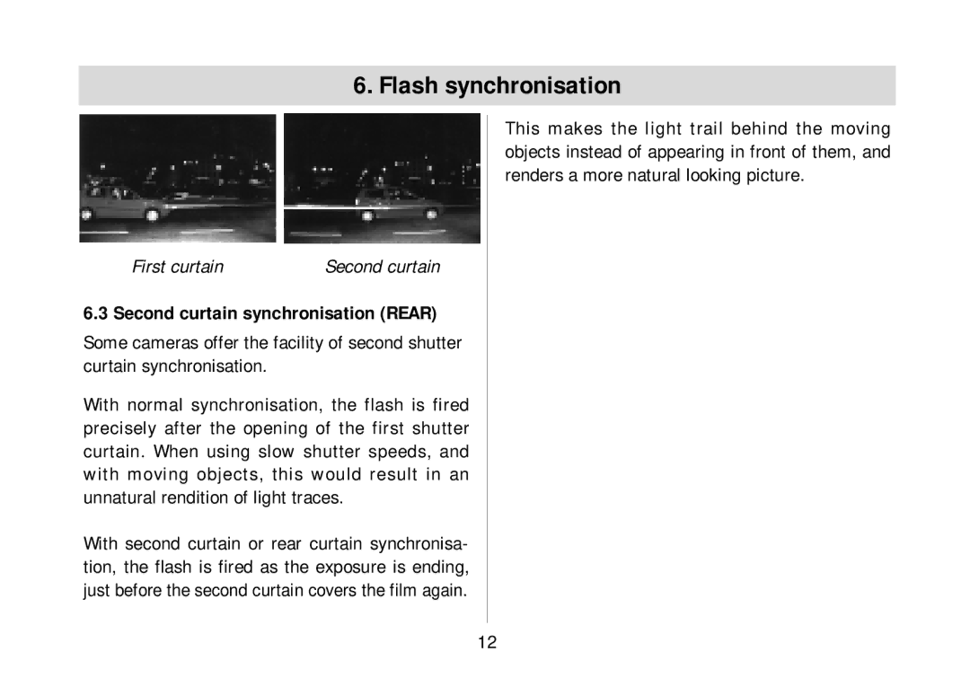 Metz 34 AF-3N operating instructions Second curtain synchronisation Rear 