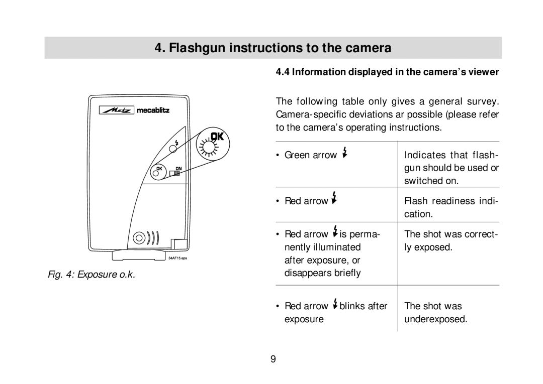 Metz 34 AF-3N To the camera’s operating instructions, Switched on, Cation, Red arrow Is perma 