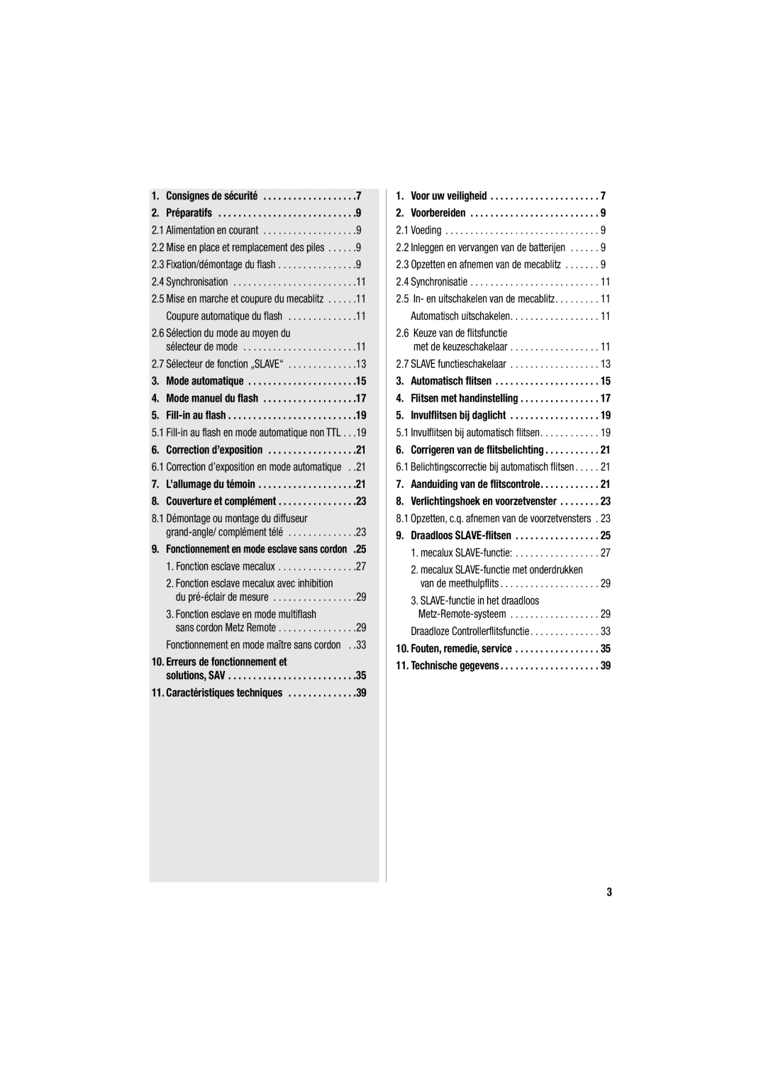 Metz 34 CS-2 Préparatifs, Erreurs de fonctionnement et, Voor uw veiligheid Voorbereiden, Automatisch flitsen 