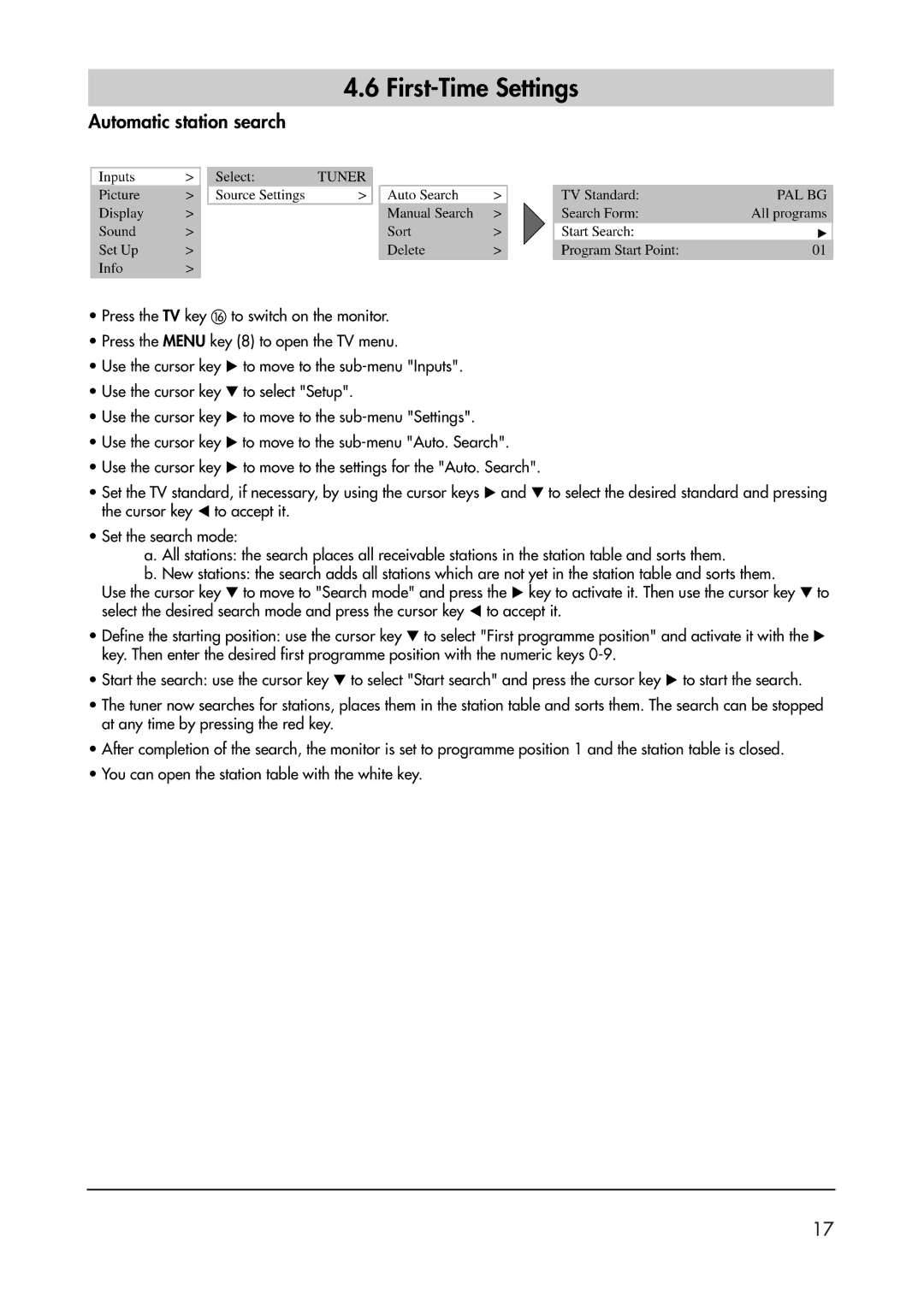 Metz 40 TK 81 manual First-Time Settings, Automatic station search 