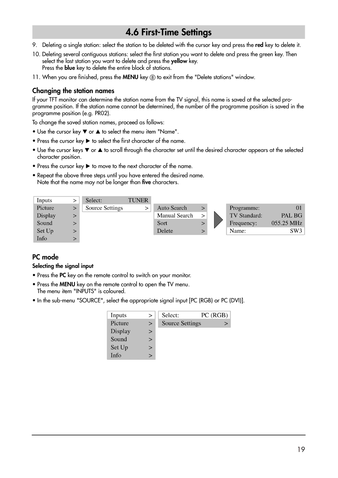 Metz 40 TK 81 manual Changing the station names, PC mode 