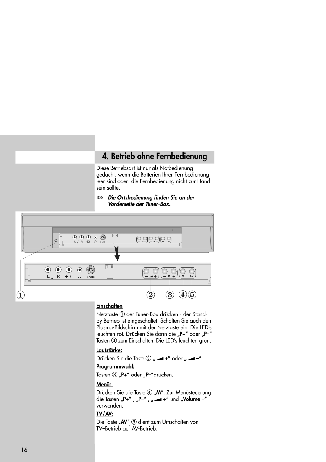 Metz 42TM92 operating instructions Betrieb ohne Fernbedienung, Einschalten Netztaste, Tasten 