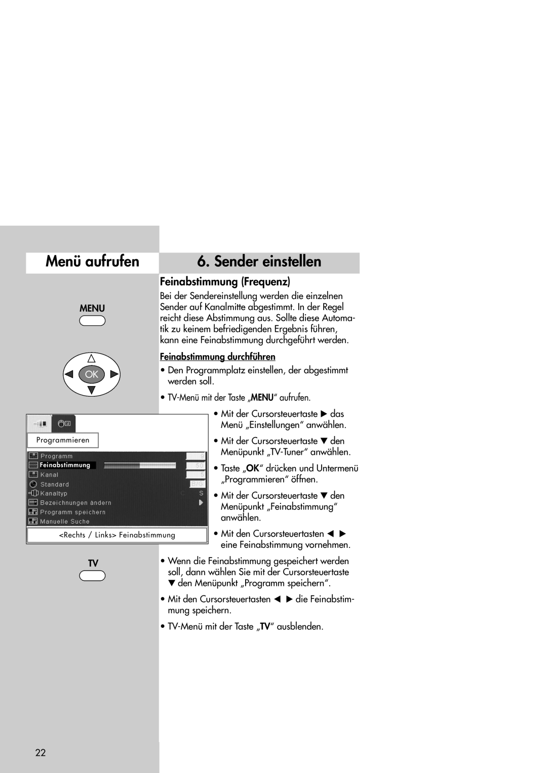 Metz 42TM92 operating instructions Feinabstimmung Frequenz 