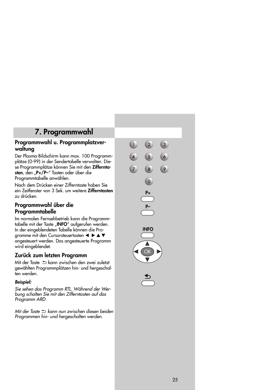 Metz 42TM92 operating instructions Programmwahl u. Programmplatzver- waltung, Programmwahl über die Programmtabelle 