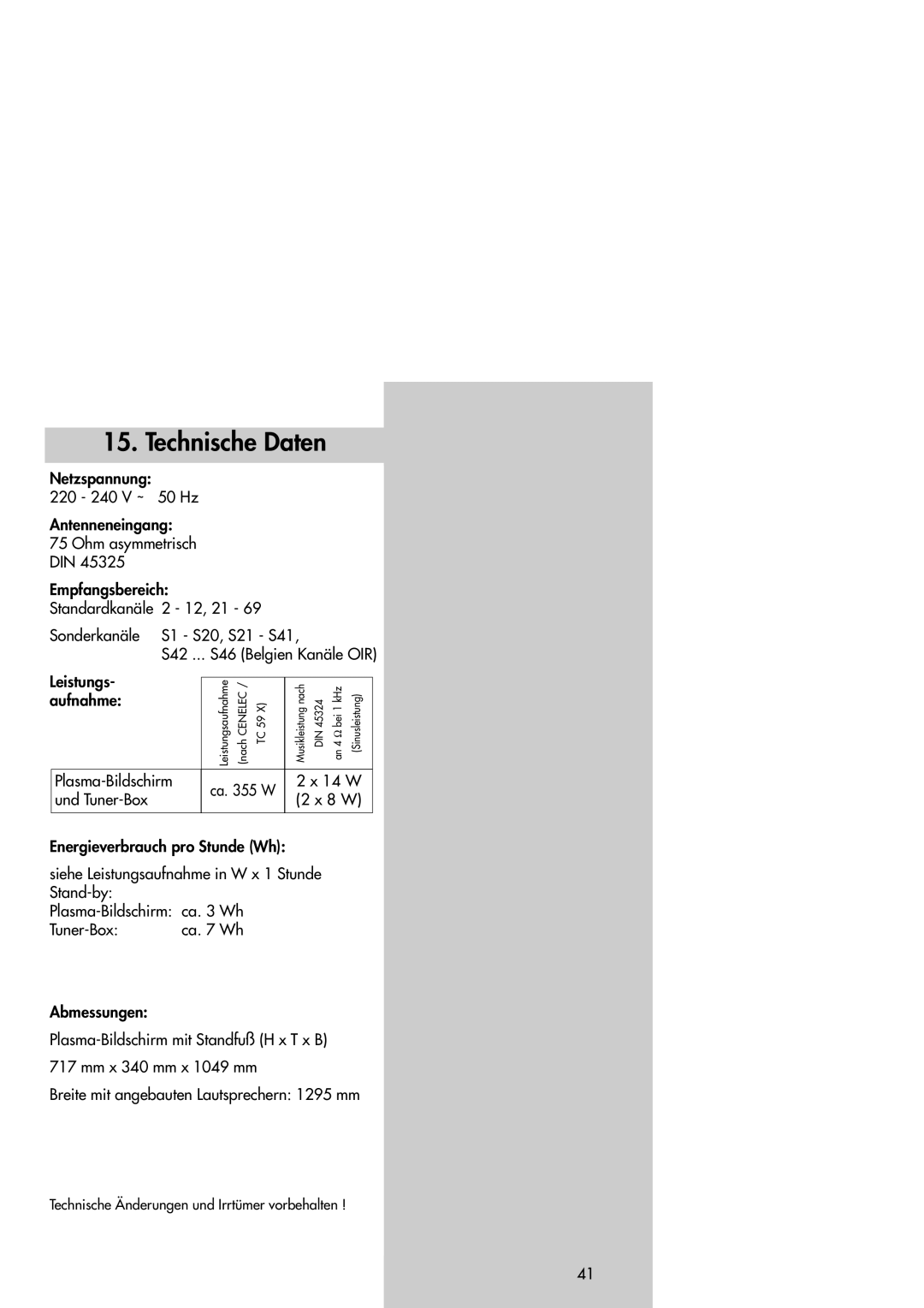 Metz 42TM92 operating instructions Technische Daten, 14 W, 8 W 