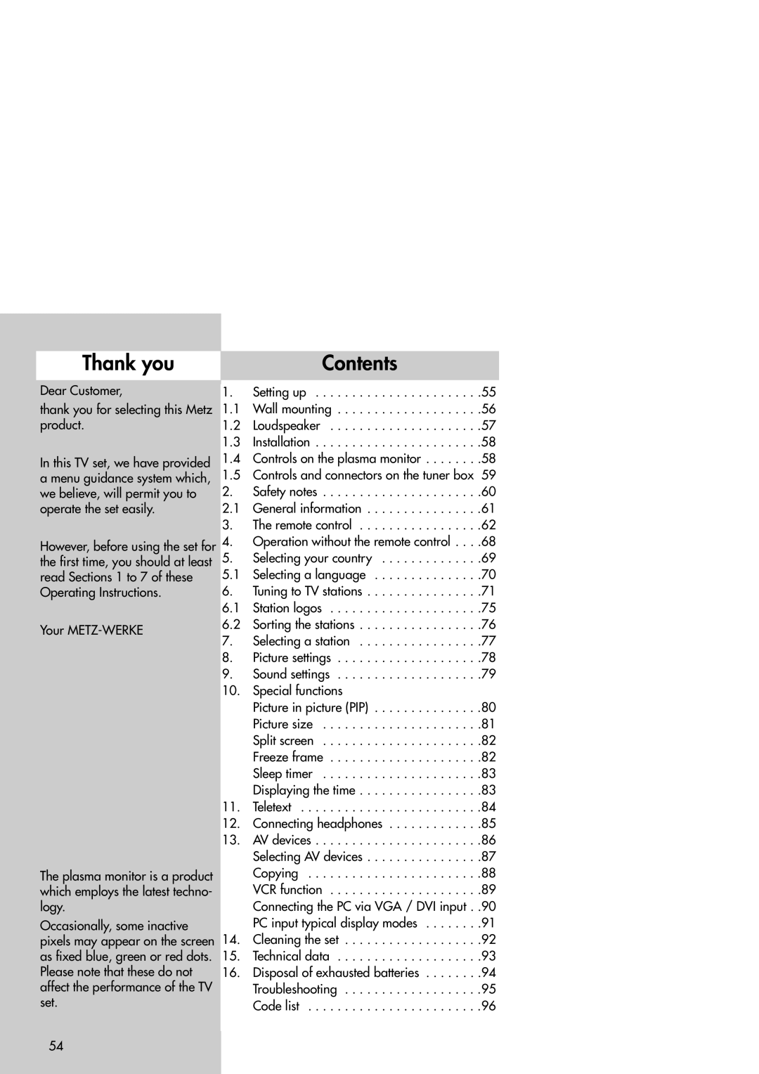 Metz 42TM92 operating instructions Thank you, Contents 