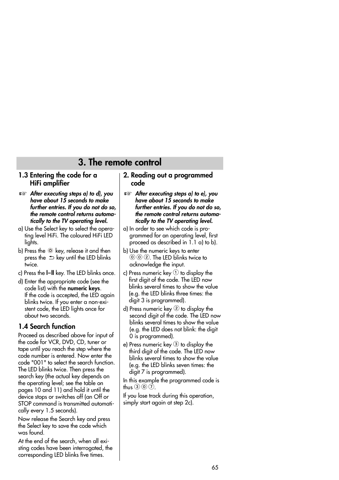 Metz 42TM92 operating instructions Entering the code for a HiFi amplifier, Search function, Reading out a programmed code 