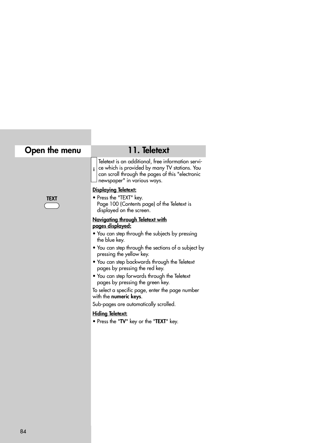 Metz 42TM92 operating instructions Teletext 