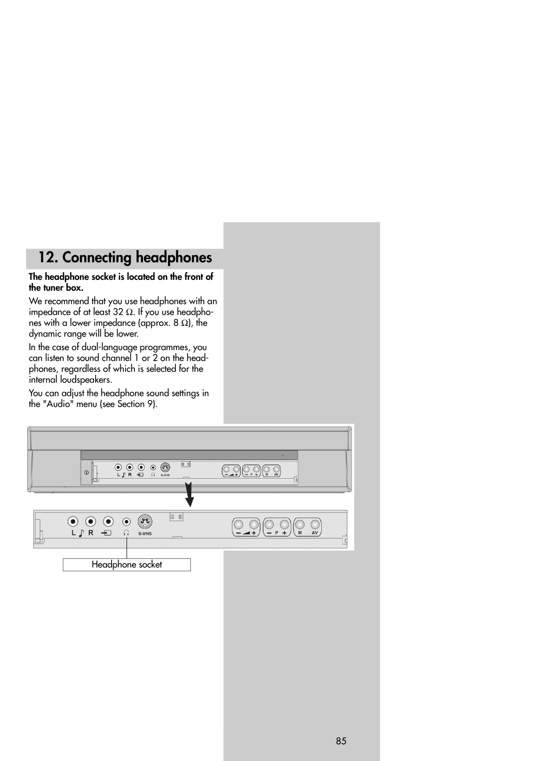 Metz 42TM92 operating instructions Connecting headphones 