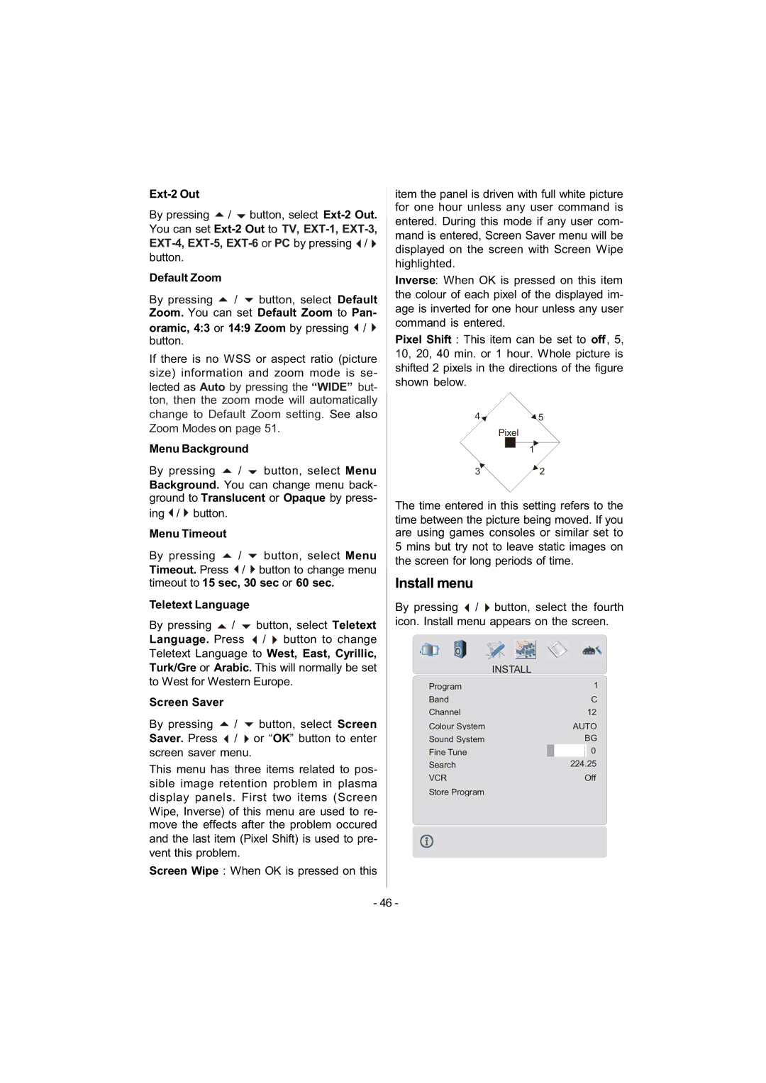 Metz 42TN92 manual Install menu 