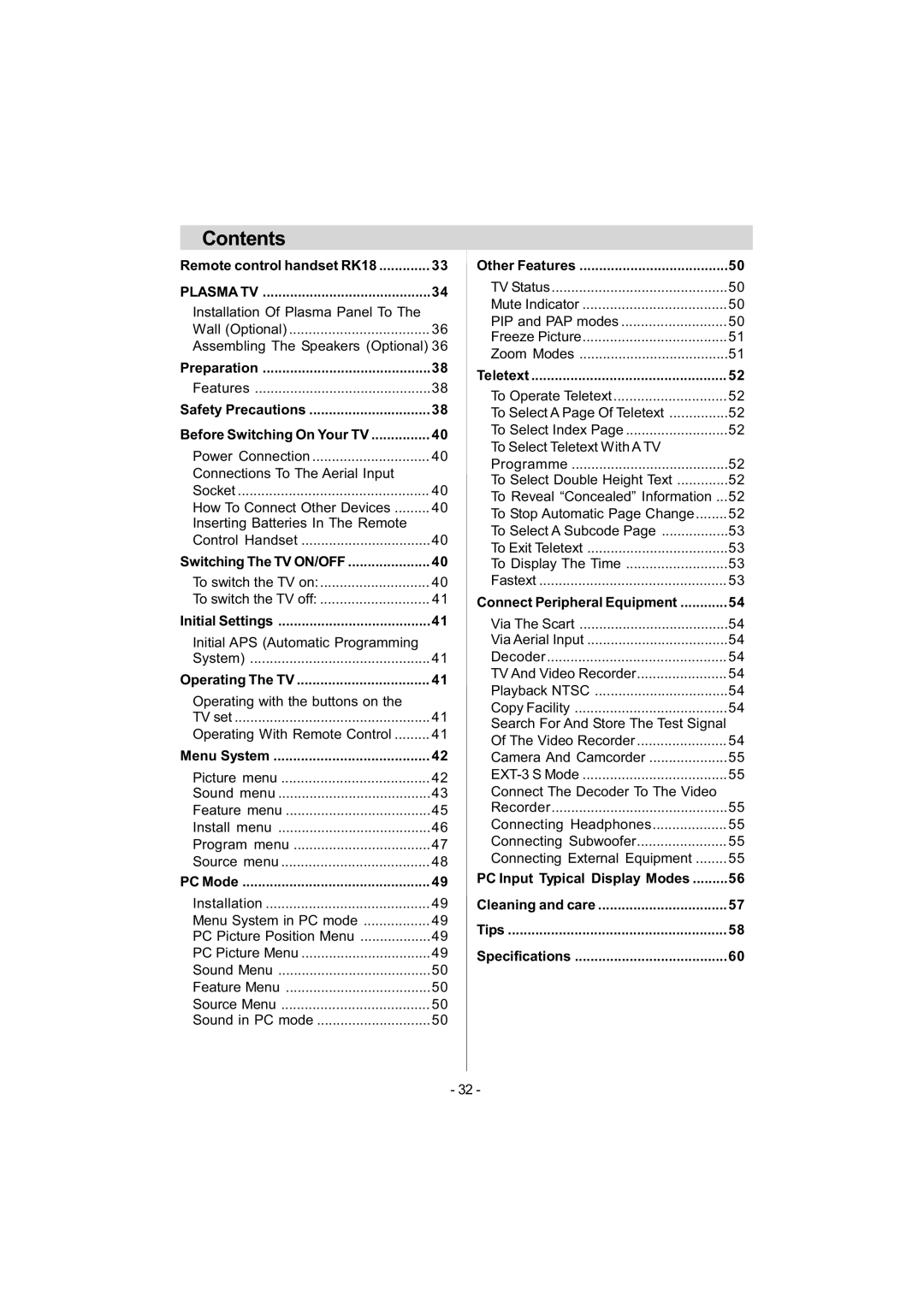 Metz 42TN92 manual Contents 