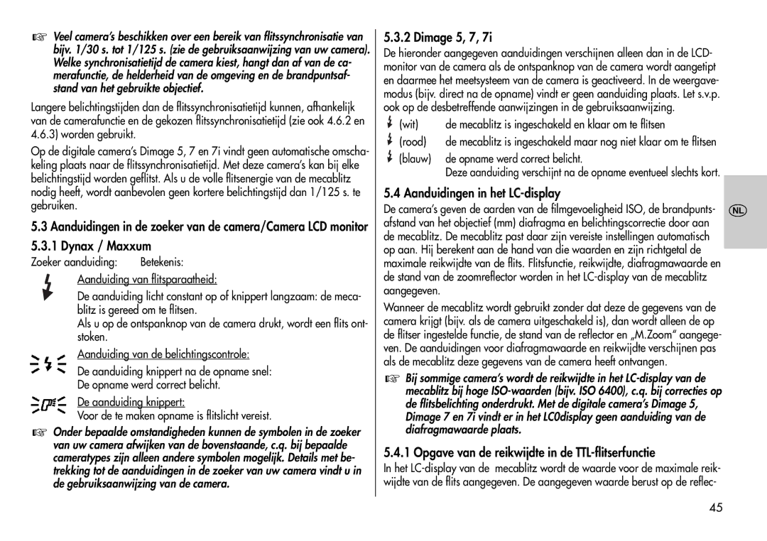 Metz 44 AF-3M instruction manual Aanduidingen in het LC-display, Opgave van de reikwijdte in de TTL-flitserfunctie 