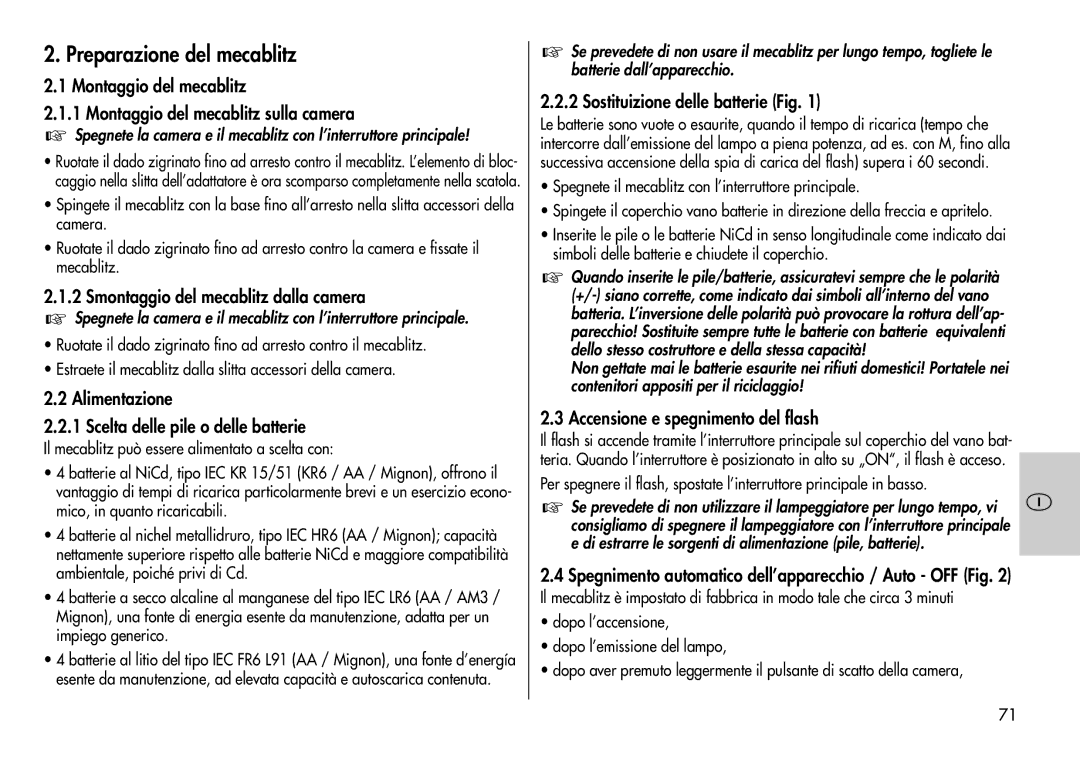 Metz 44 AF-3M instruction manual Preparazione del mecablitz 