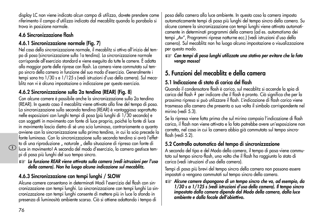 Metz 44 AF-3M instruction manual Funzioni del mecablitz e della camera 