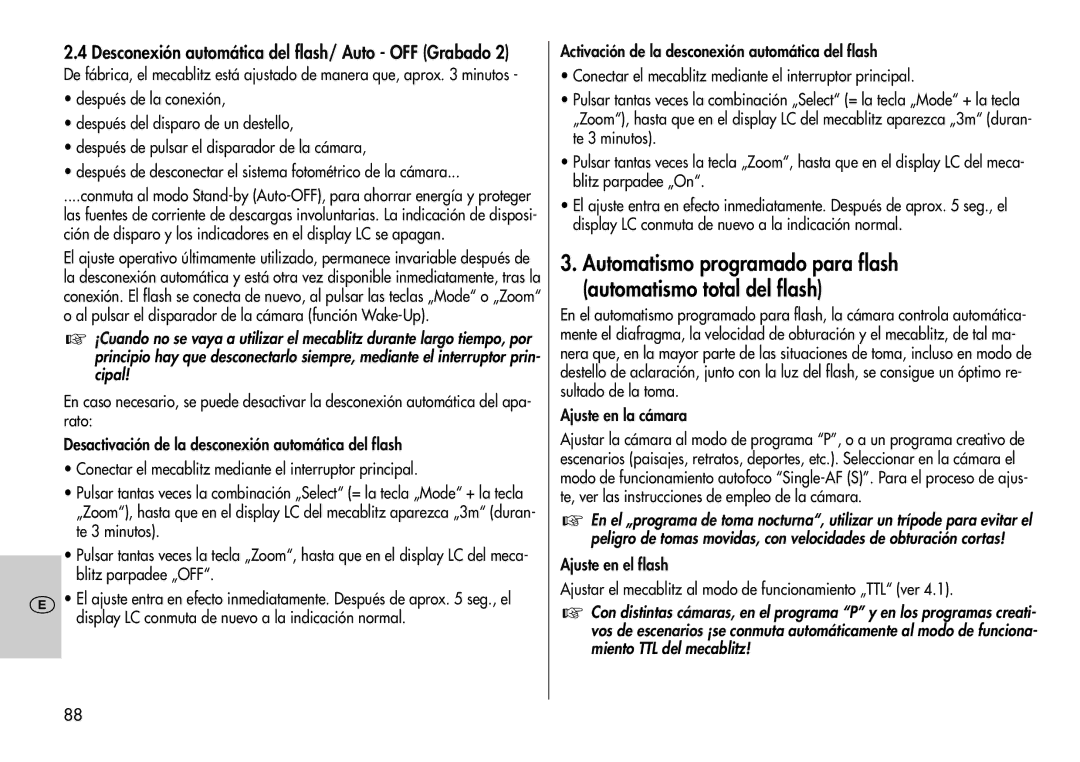 Metz 44 AF-3M instruction manual Desconexión automática del flash/ Auto OFF Grabado 