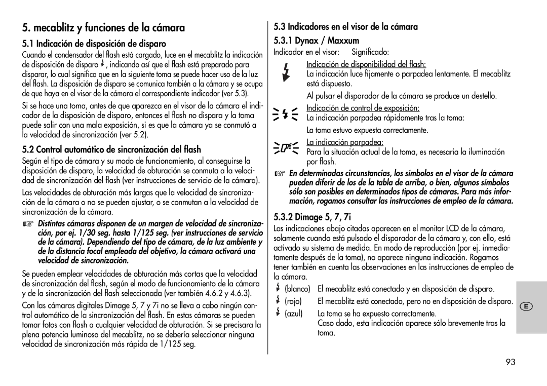 Metz 44 AF-3M instruction manual Mecablitz y funciones de la cámara, Indicación de disposición de disparo 