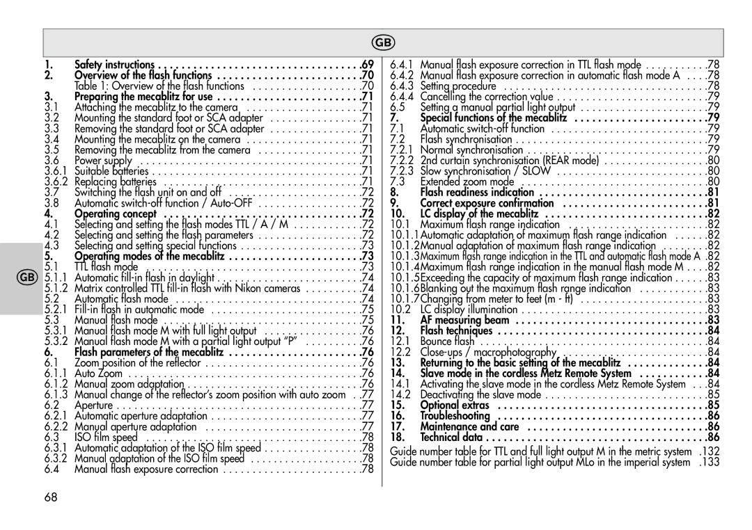 Metz 44 MZ-2 Safety instructions Overview of the flash functions, Operating concept, Manual flash exposure correction, 132 