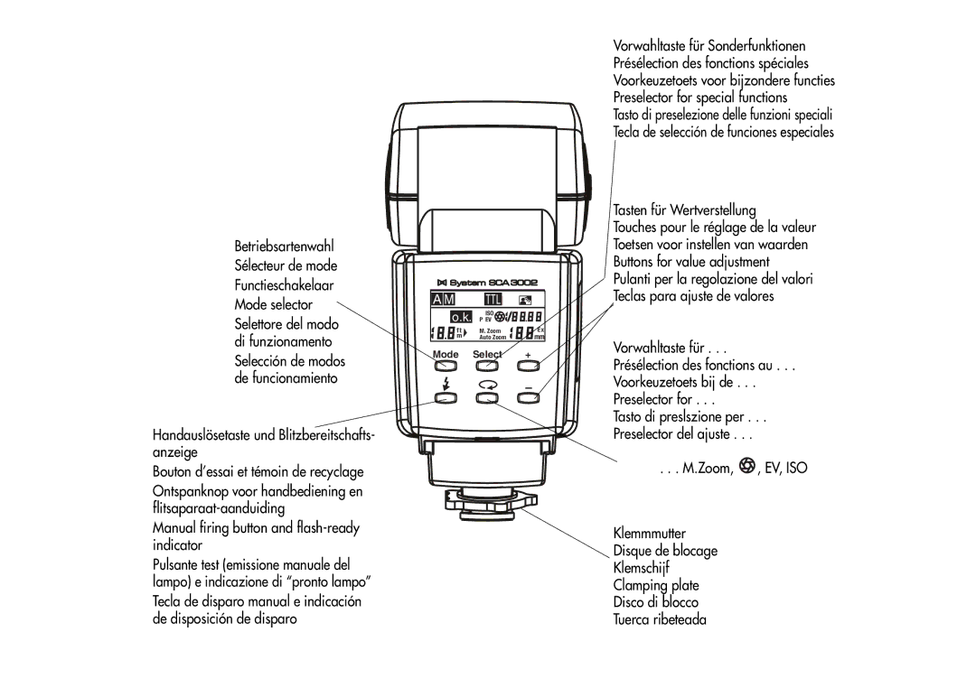 Metz 44 MZ-2 instruction manual Selettore del modo di funzionamento, Tasten für Wertverstellung 