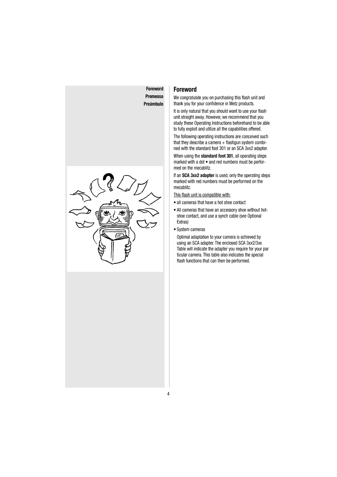 Metz 54 MZ-3 operating instructions Foreword Premessa Preámbulo 