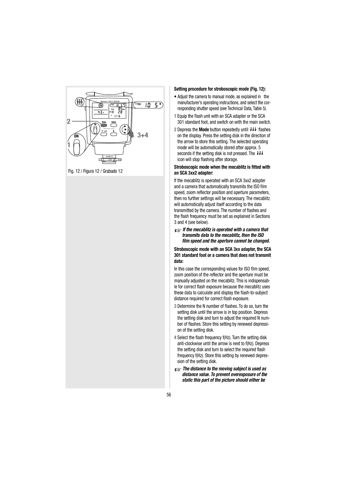 Metz 54 MZ-3 operating instructions Icon will stop flashing after storage, Setting procedure for stroboscopic mode Fig 