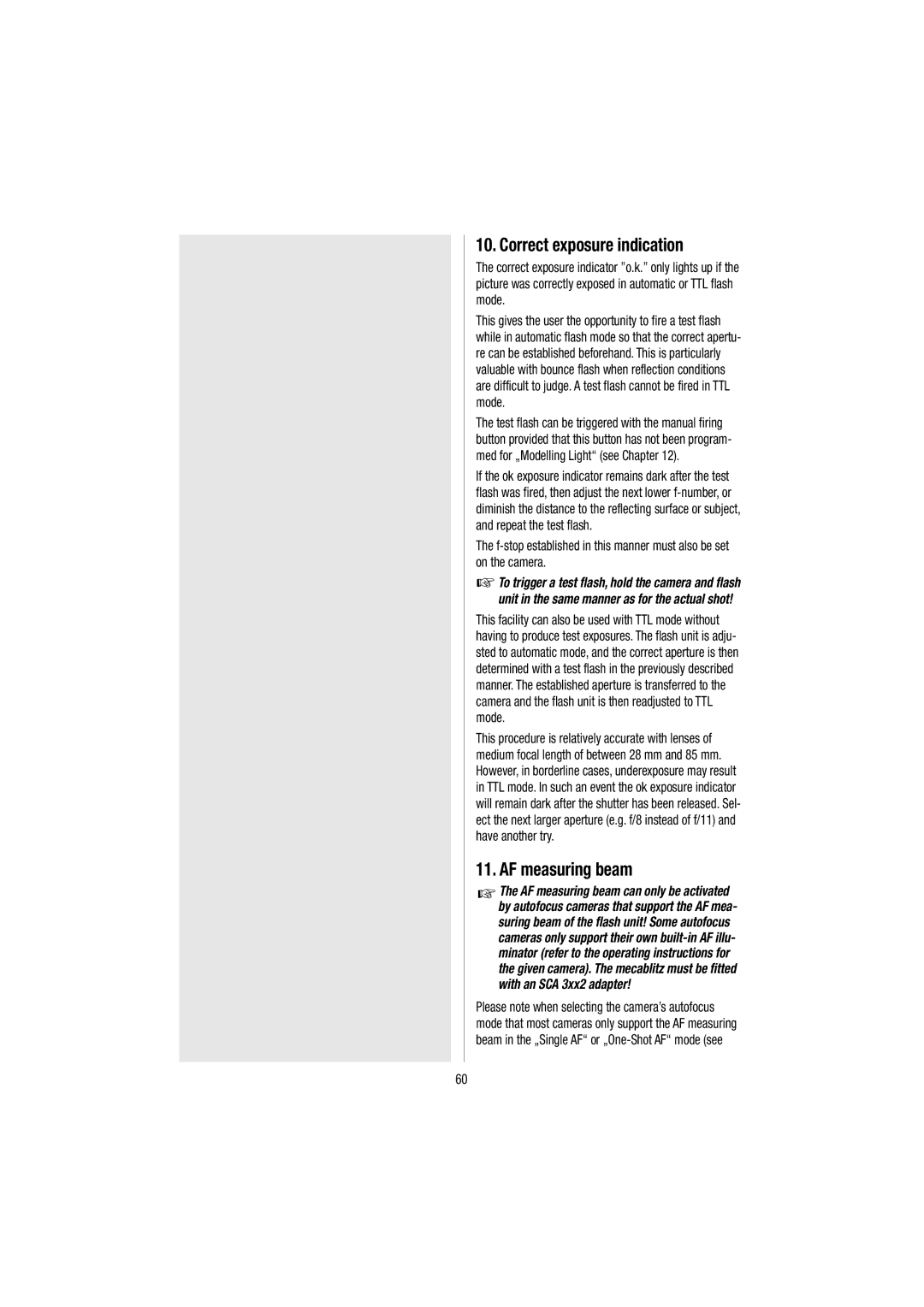 Metz 54 MZ-3 operating instructions Correct exposure indication, AF measuring beam 