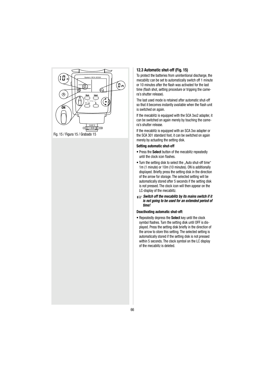 Metz 54 MZ-3 operating instructions Automatic shut-off Fig, Setting automatic shut-off, Deactivating automatic shut-off 