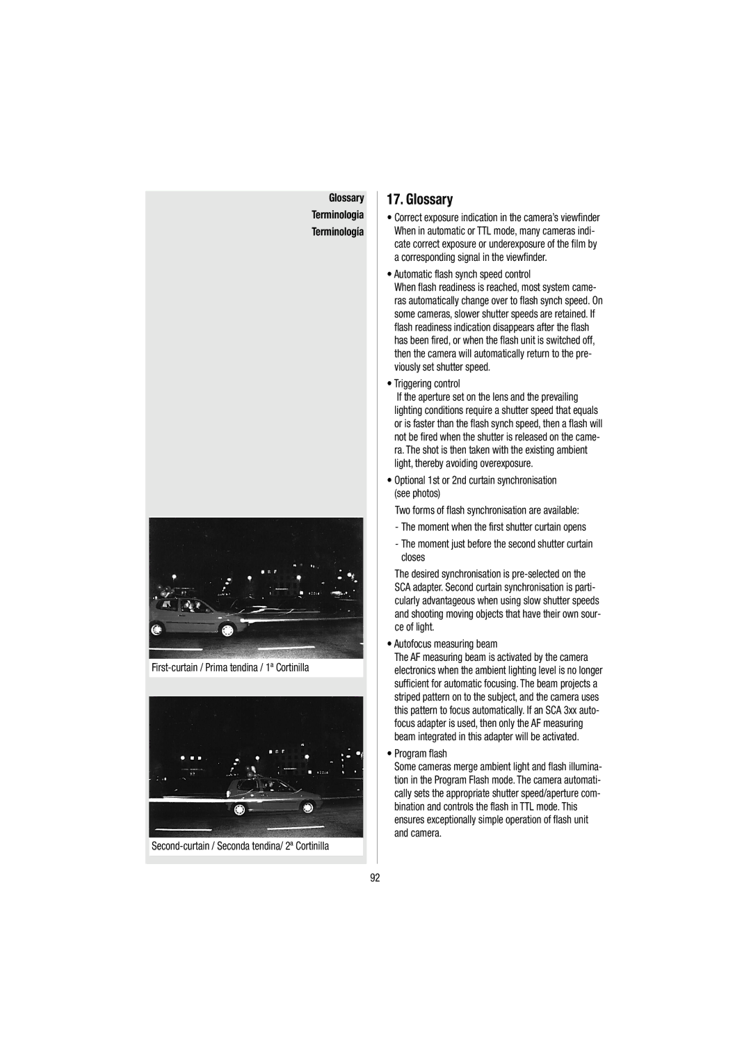 Metz 54 MZ-3 operating instructions Glossary Terminologia Terminología 