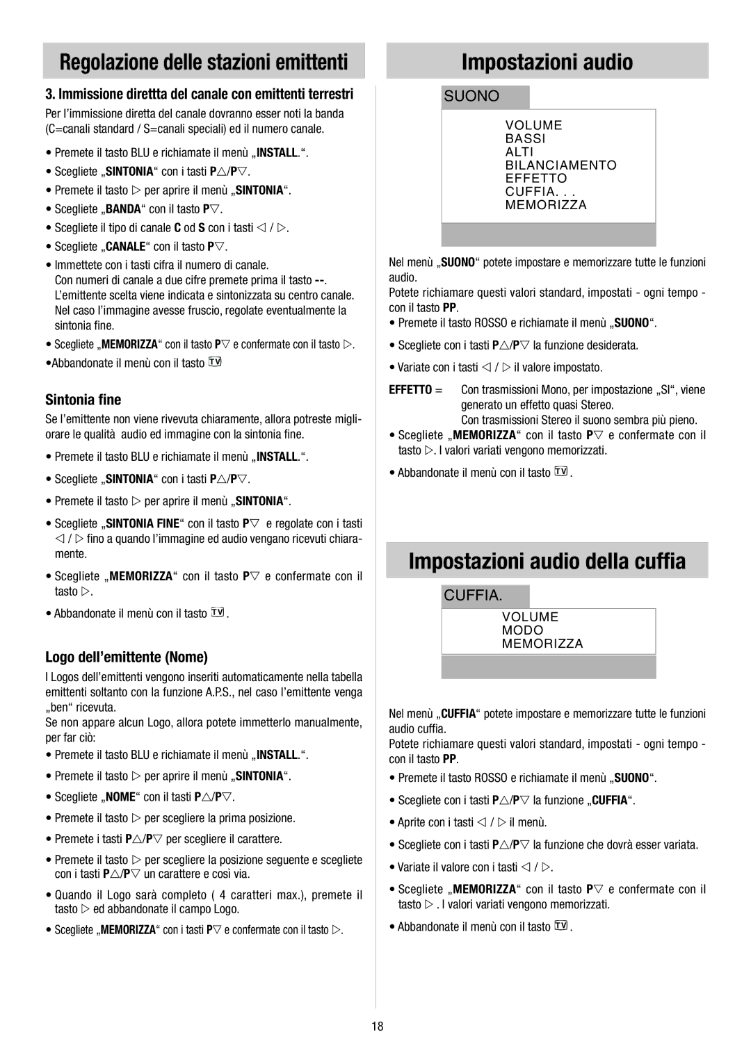 Metz 55TH34 VT, 55TH35 - VT Impostazioni audio della cuffia, Sintonia fine, Logo dell’emittente Nome 