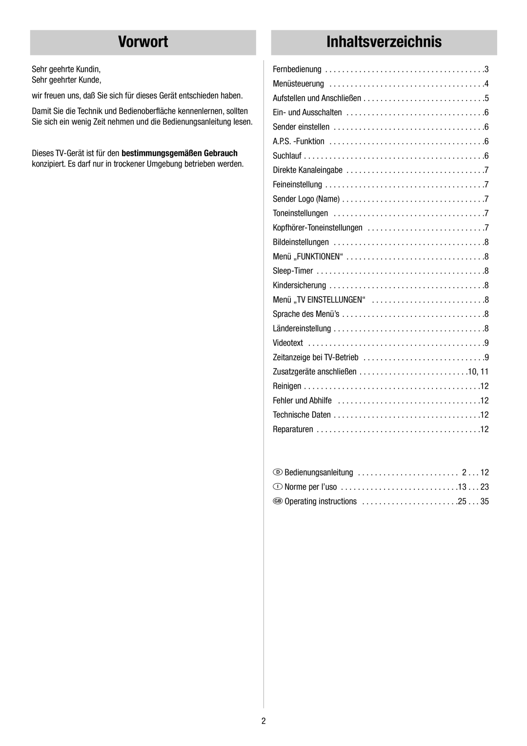 Metz 55TH34 VT, 55TH35 - VT operating instructions Vorwort Inhaltsverzeichnis, Sehr geehrte Kundin Sehr geehrter Kunde 