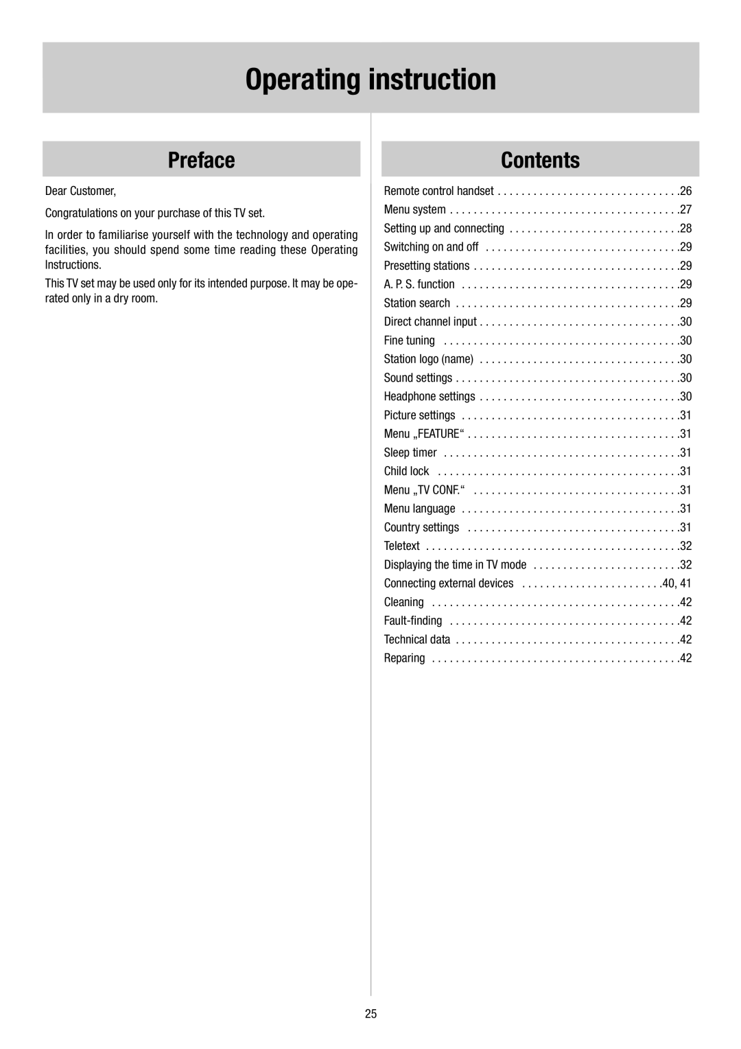 Metz 55TH35 - VT, 55TH34 VT operating instructions Preface, Contents 