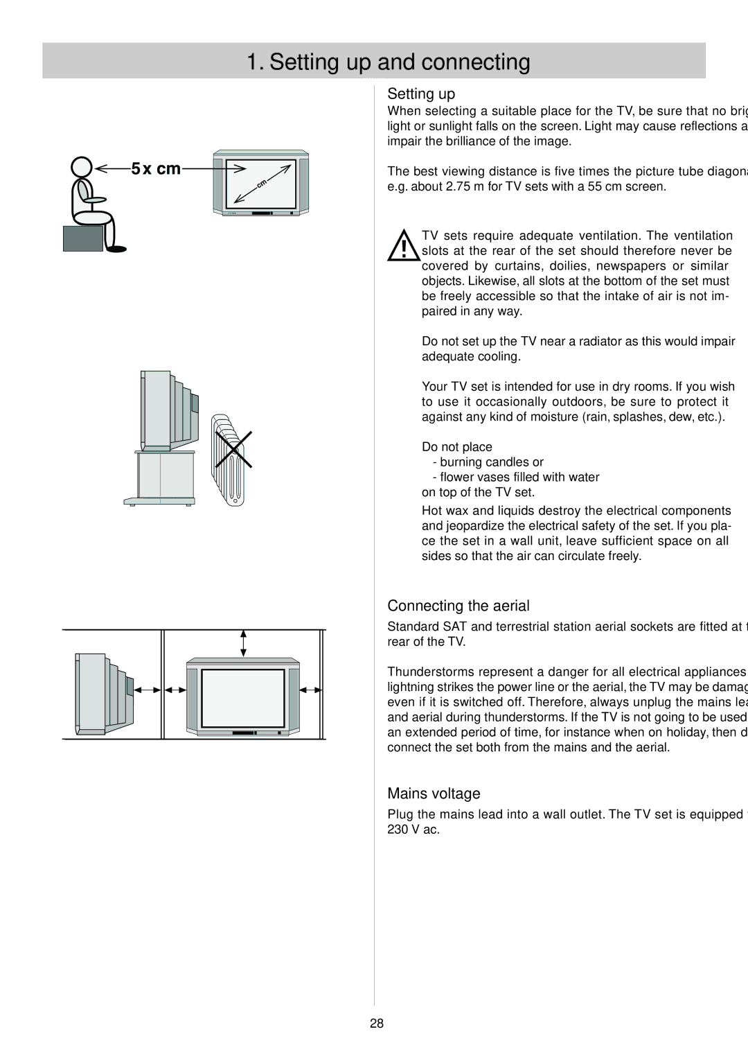 Metz 55TH34 VT, 55TH35 - VT operating instructions Setting up and connecting, Connecting the aerial, Mains voltage 