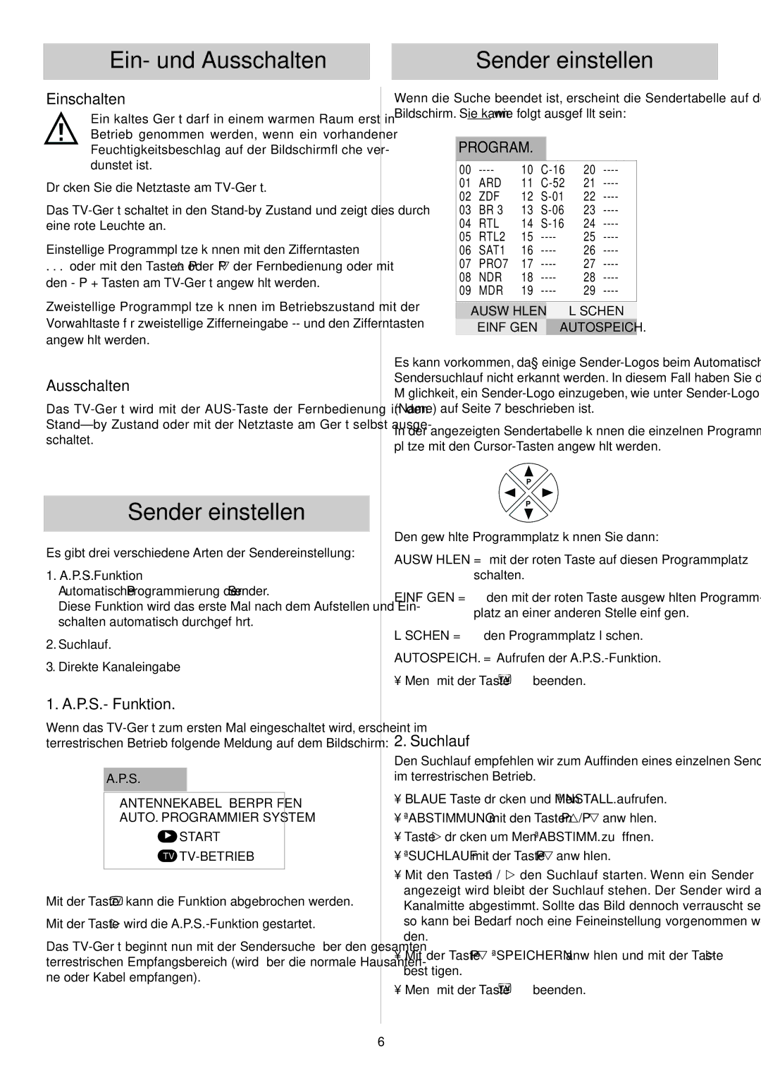 Metz 55TH34 VT, 55TH35 - VT operating instructions Ein- und Ausschalten, Sender einstellen 