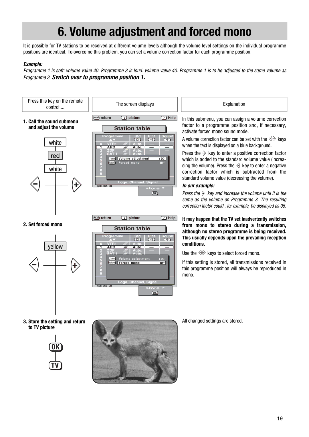 Metz 63 TF 51, 70 TF 53 manual Volume adjustment and forced mono, Example, Activate forced mono sound mode, Our example 