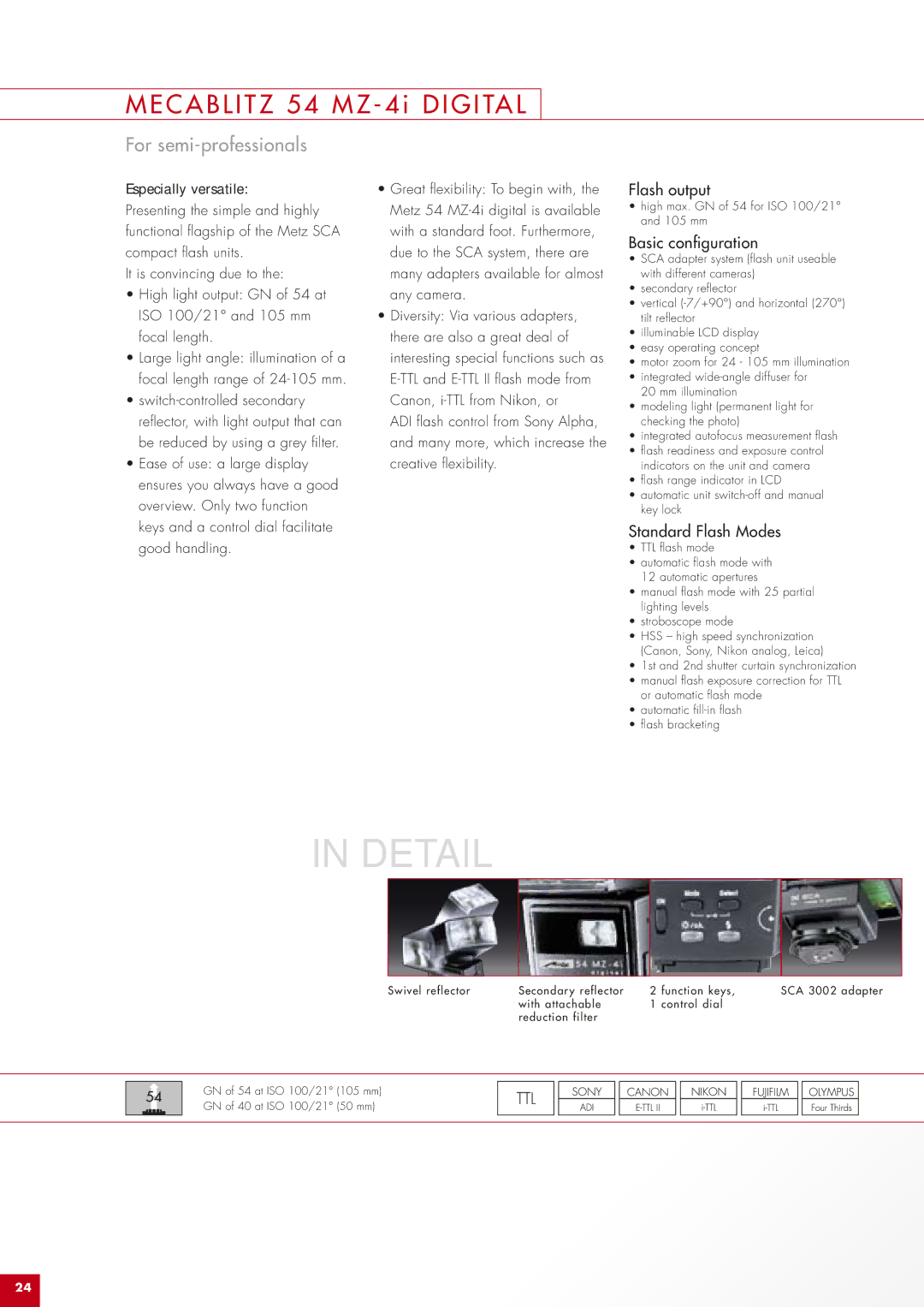 Metz Camera Flash Light manual Meca b litz 54 MZ 4i digital, For semi-professionals 