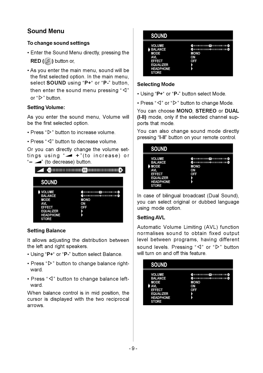 Metz MF 55TK36 operating instructions Sound Menu 