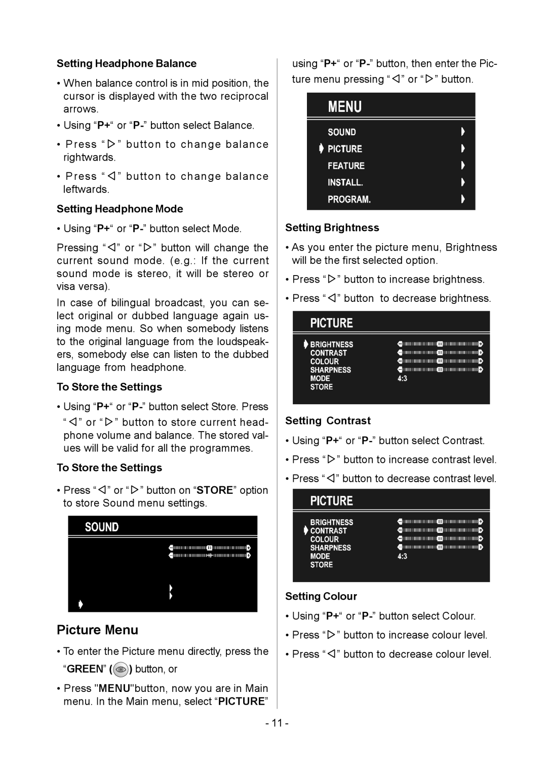 Metz MF 55TK36 operating instructions Picture Menu 