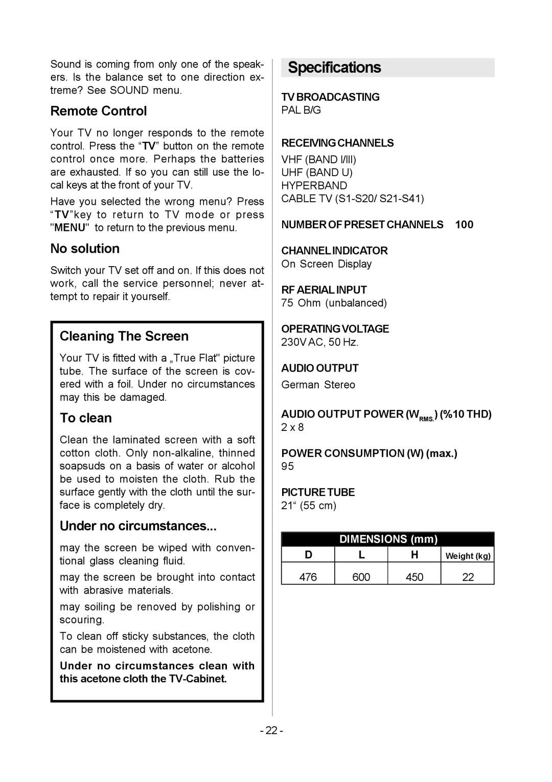 Metz MF 55TK36 operating instructions Specifications 