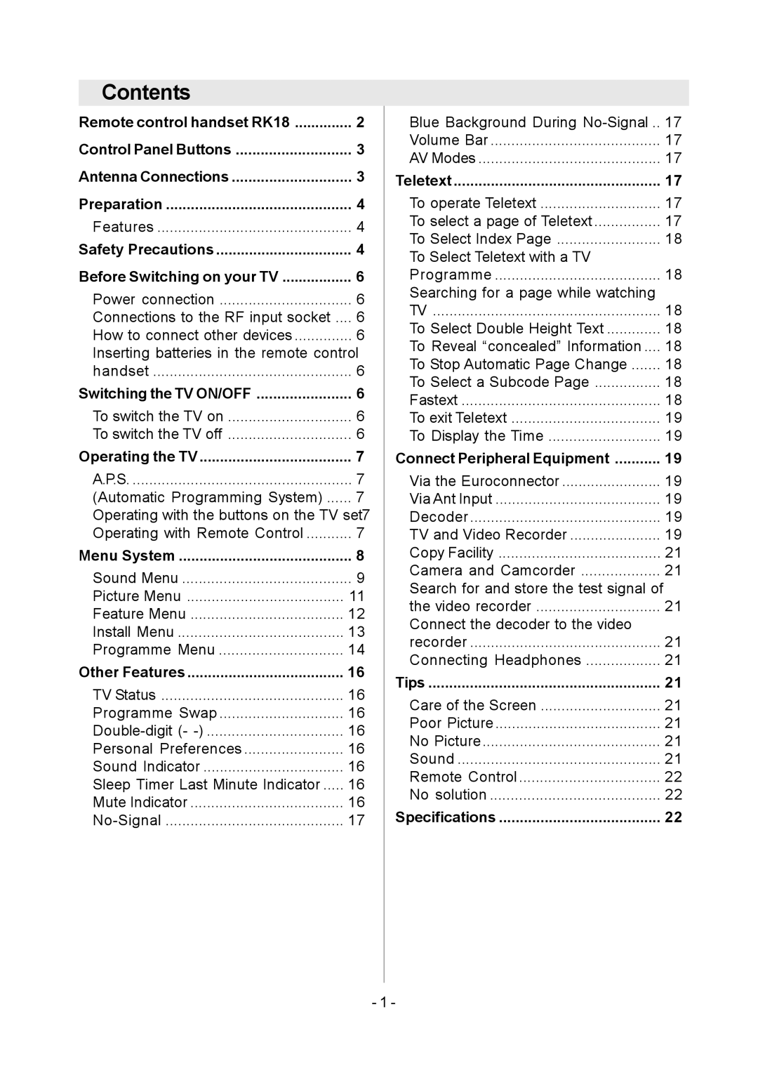 Metz MF 55TK36 operating instructions Contents 