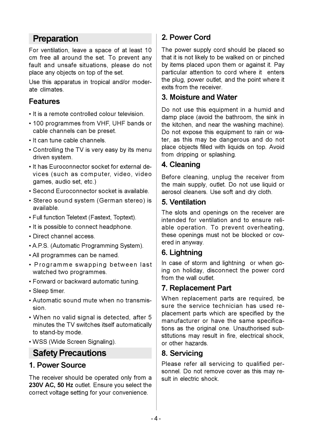 Metz MF 55TK36 operating instructions Preparation, Safety Precautions 