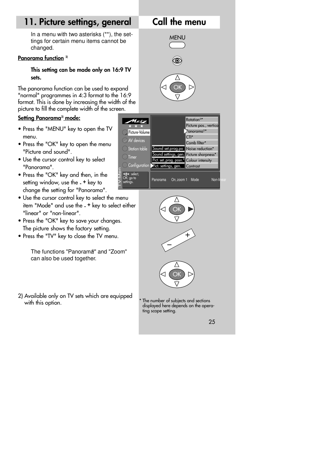 Metz MF 72TK80, MF 72TK81, MF 72TK86, MF 82TK96, MF 82TK97, MF 84TK89 manual Press the TV key to close the TV menu 