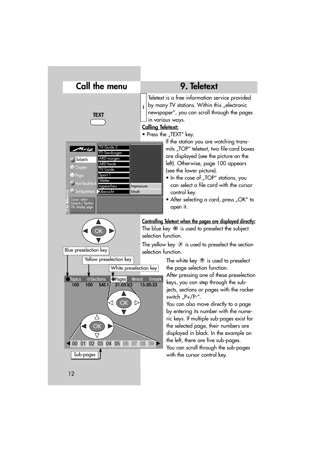 Metz MF 72TL68, MF 82TL95 manual Are displayed see the picture on, Left. Otherwise, page 100 appears, See the lower picture 