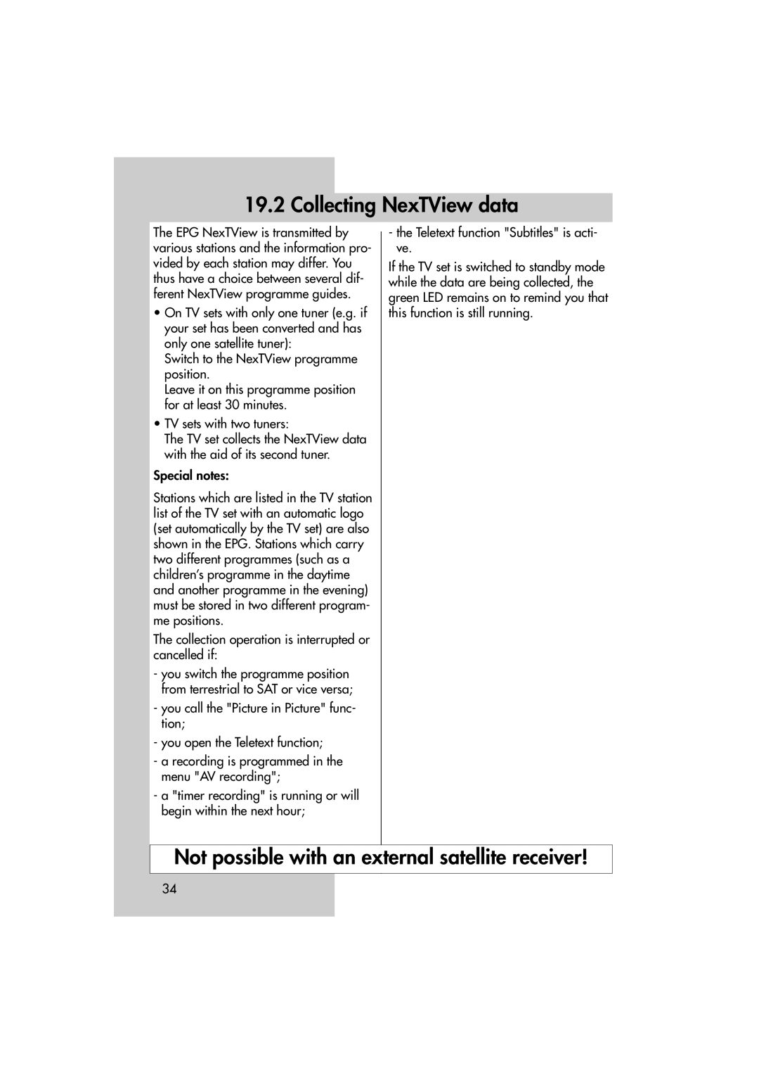 Metz MF 72TL68, MF 82TL95 manual Collecting NexTView data, Collection operation is interrupted or cancelled if 