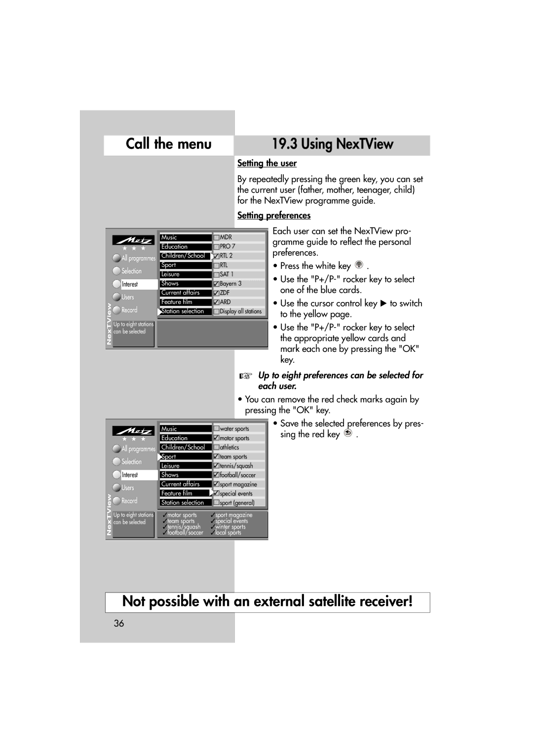 Metz MF 72TL68, MF 82TL95 manual Call the menu Using NexTView 