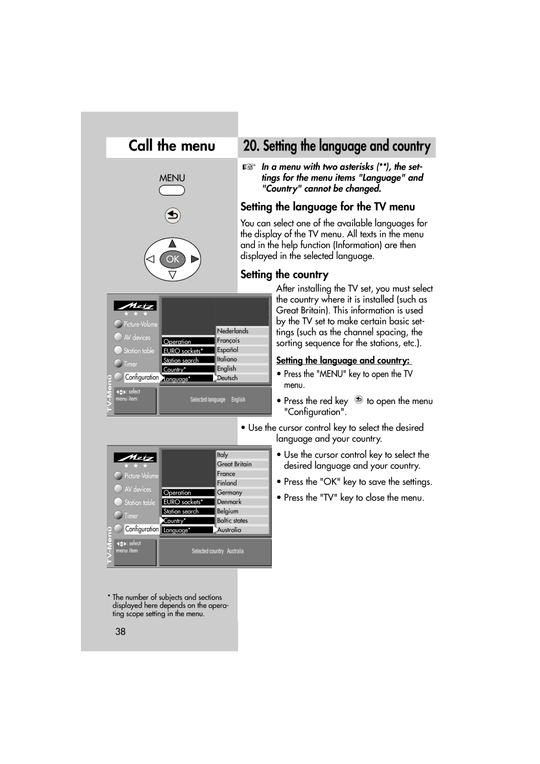 Metz MF 72TL68, MF 82TL95 manual Help function Information are then, Displayed in the selected language 