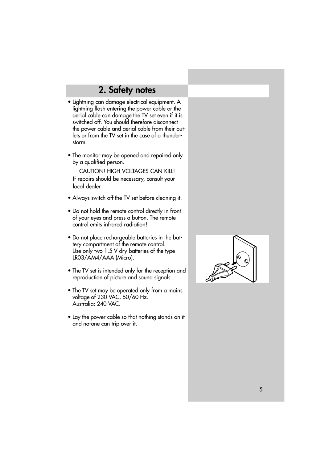 Metz MF 72TL68, MF 82TL95 manual Safety notes 