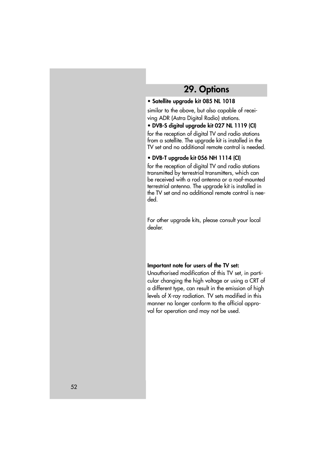 Metz MF 72TL68, MF 82TL95 manual Options 