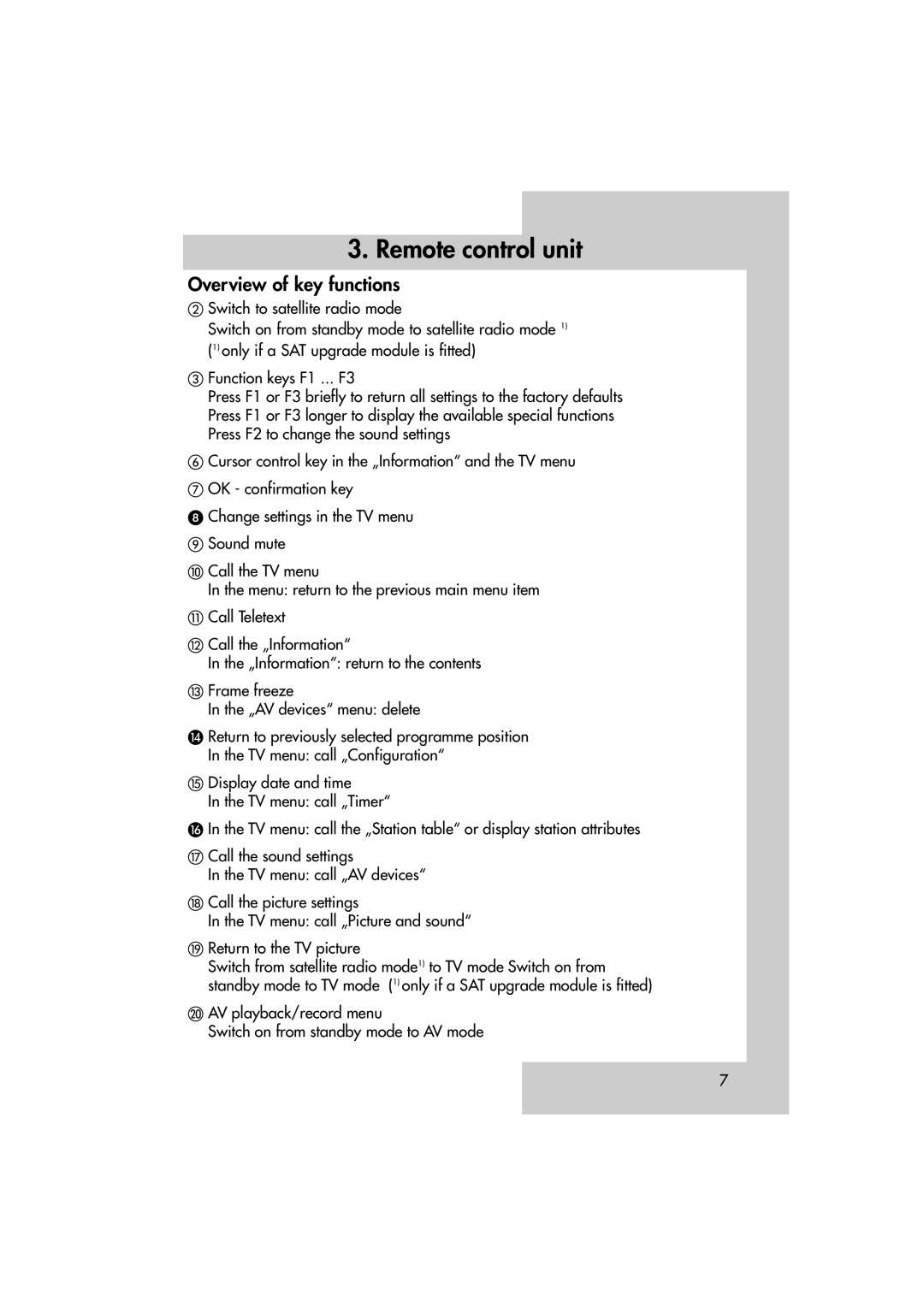 Metz MF 72TL68, MF 82TL95 manual Overview of key functions 