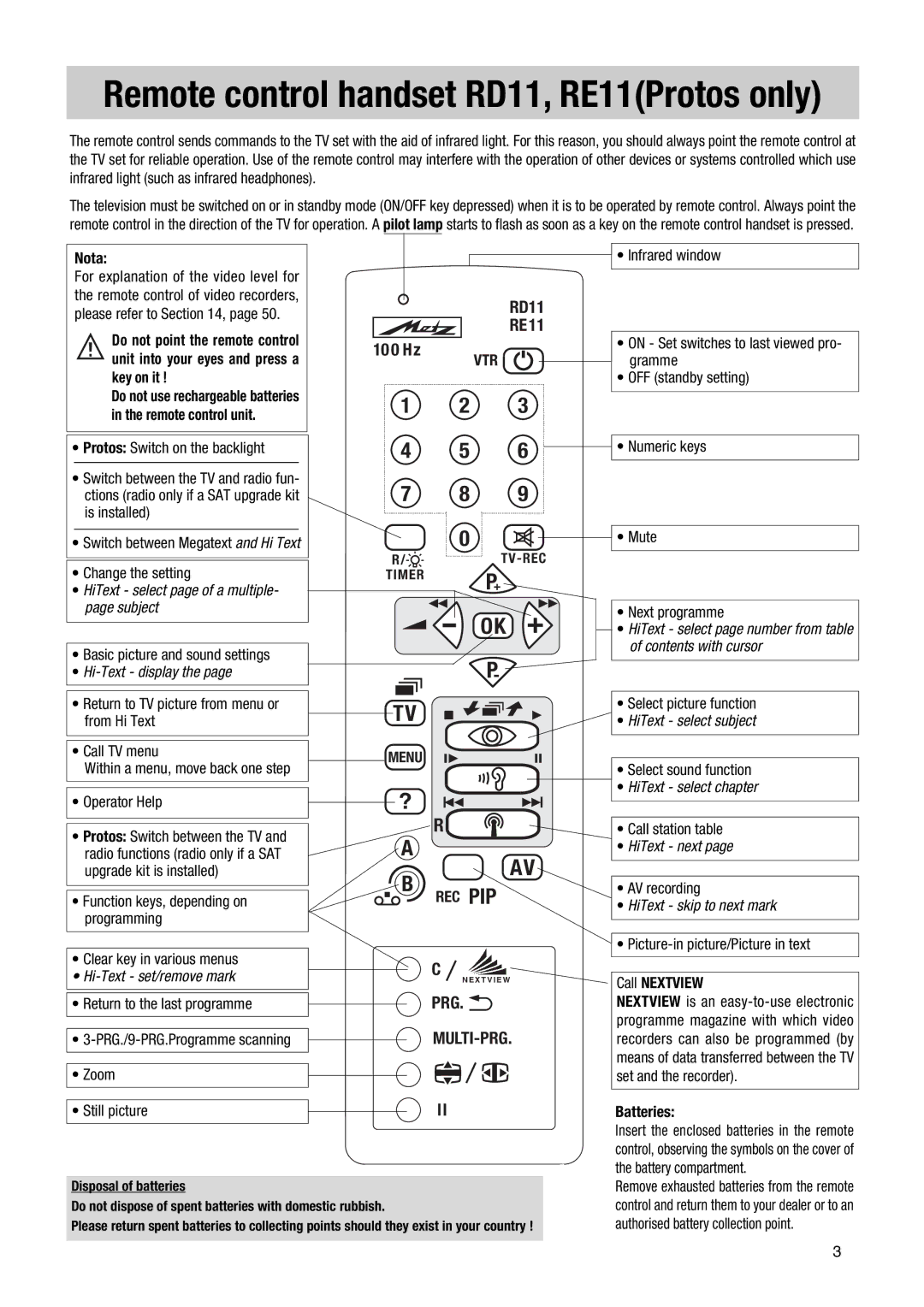 Metz MF PIP 72TF81, 72 TF 80, 72 TF 81, 72 TF 82, 72 TF 83, 72 TF 86, 72 TF 88, 84 TF 88, 72 TF 89 manual 10 0 H z RD11, Prg 