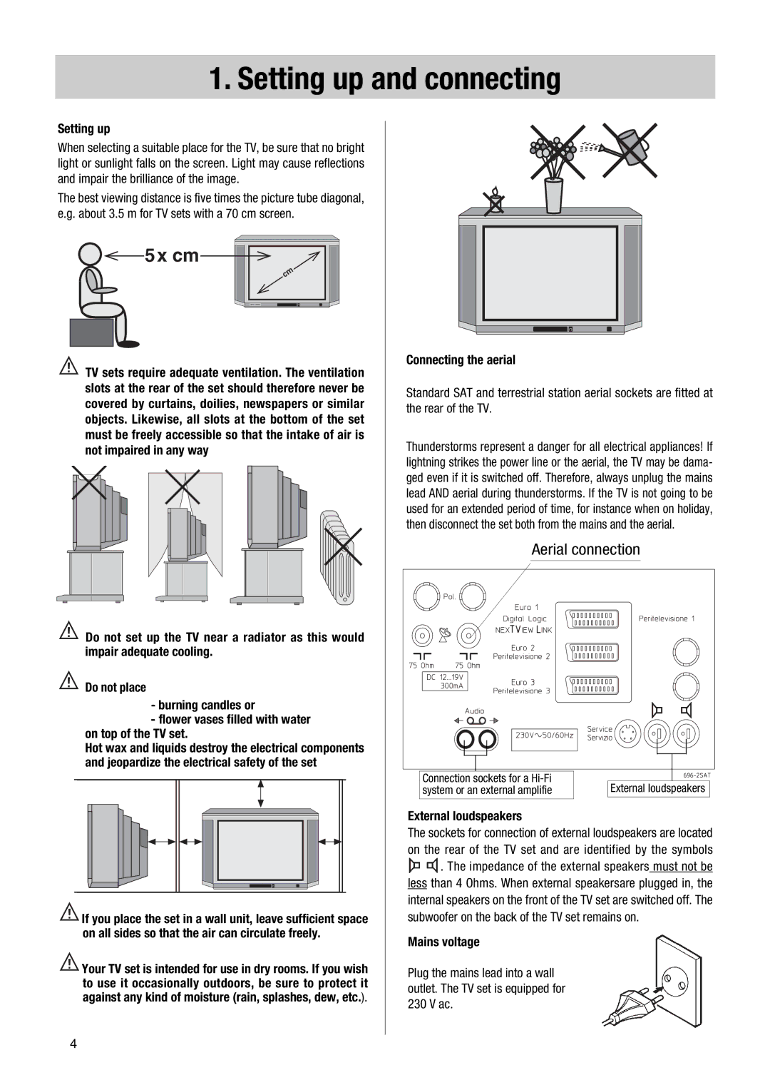 Metz 72 TF 80, 72 TF 81, 72 TF 82, 72 TF 83, 72 TF 86, 72 TF 88, 84 TF 88, 72 TF 89 manual Setting up and connecting 