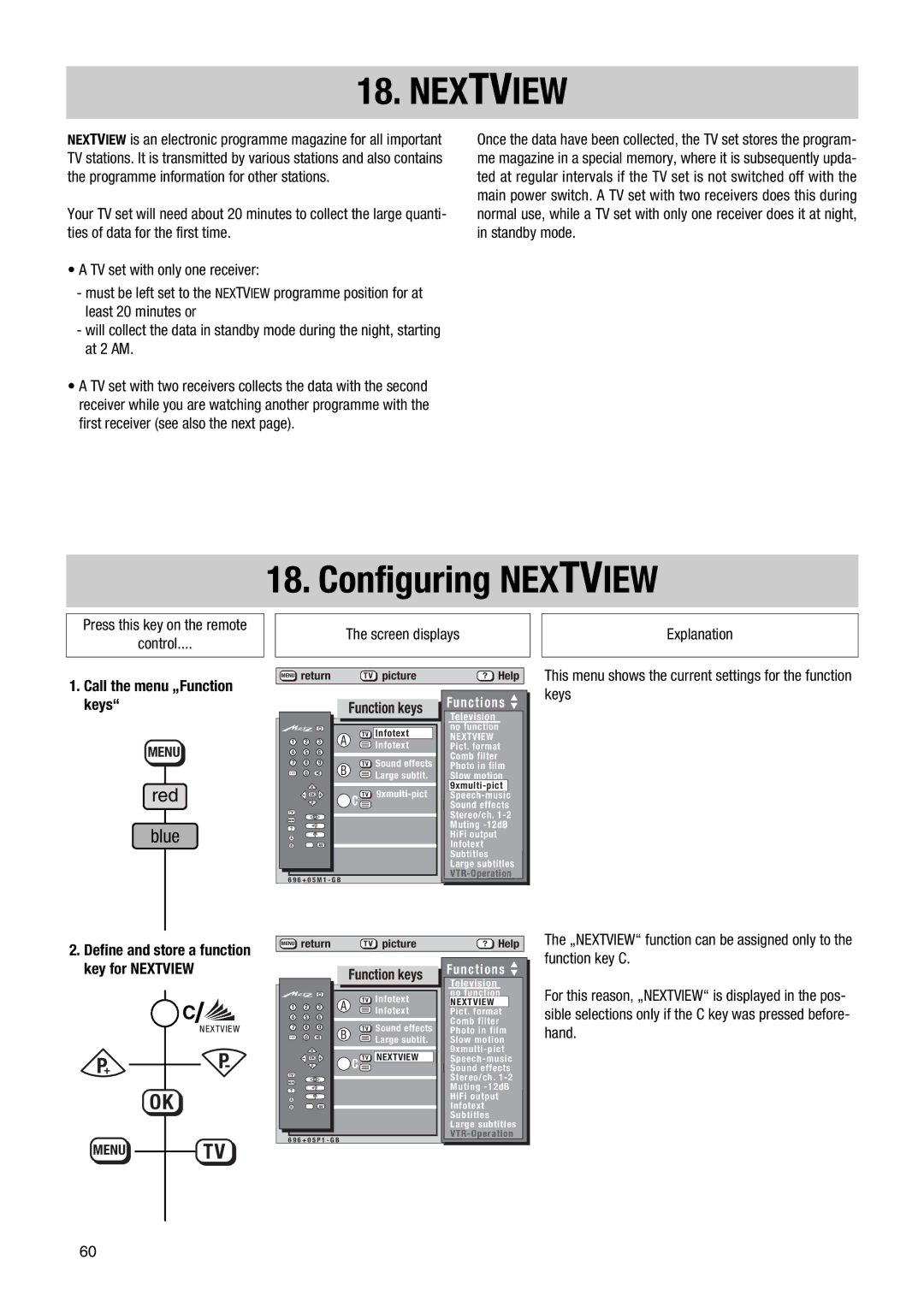 Metz MF PIP 72TF81 manual Configuring Nextview, Call the menu „Function keys 